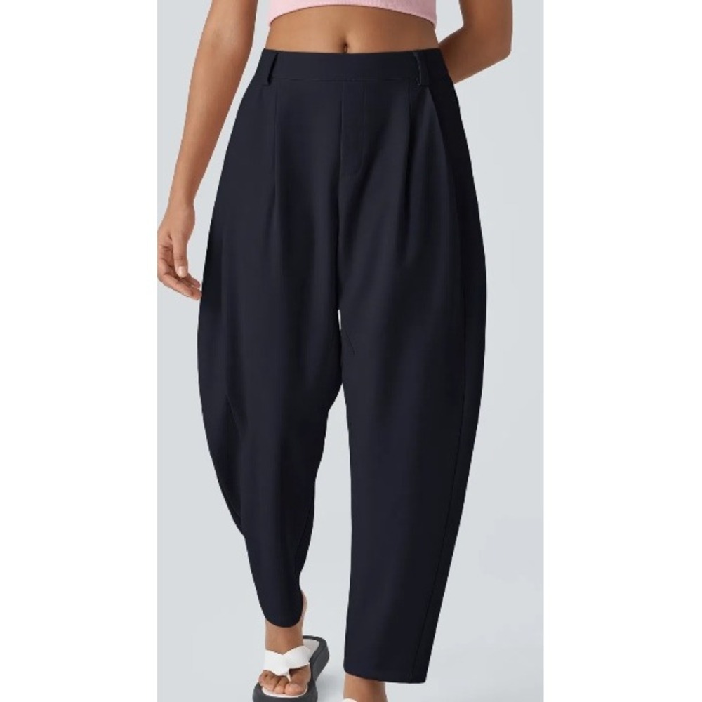 Halara Blue High Waisted Pleated Barrel Tapered Leg Pants Medium NWT